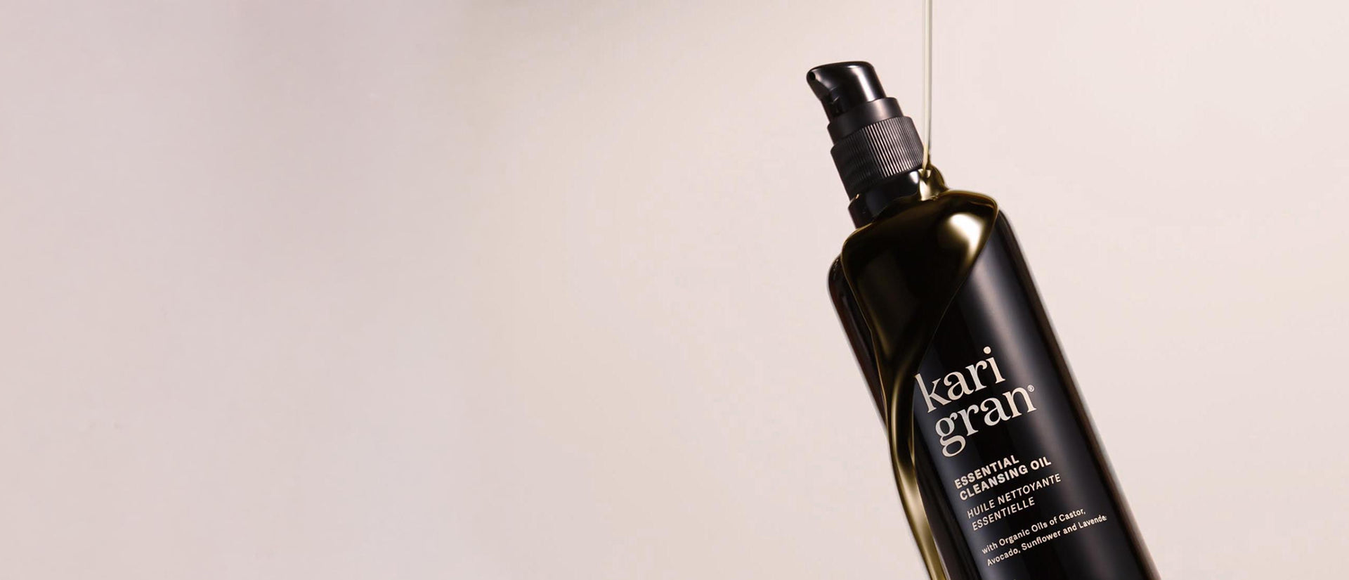 Kari Gran essential oil bottle on a beige background